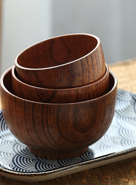 热销1Pc Wooden Bowl Japanese Style Wood Rice Soup Bowl Salad