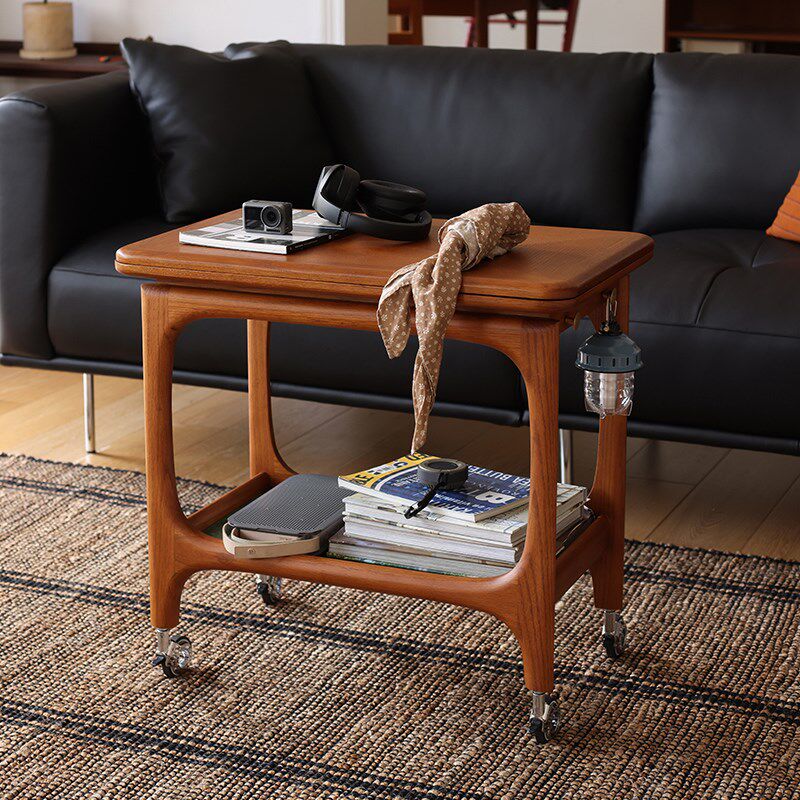 中古实木茶几多功能移动边几客厅家用小户型橡木实木推车折叠桌面,淘宝优惠券,粉丝福利购,淘宝优惠卷