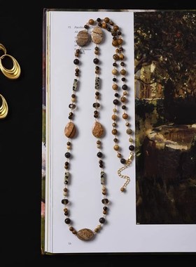 天然石长款串珠项链女新中式轻奢小众高级感复古度假风叠戴毛衣链