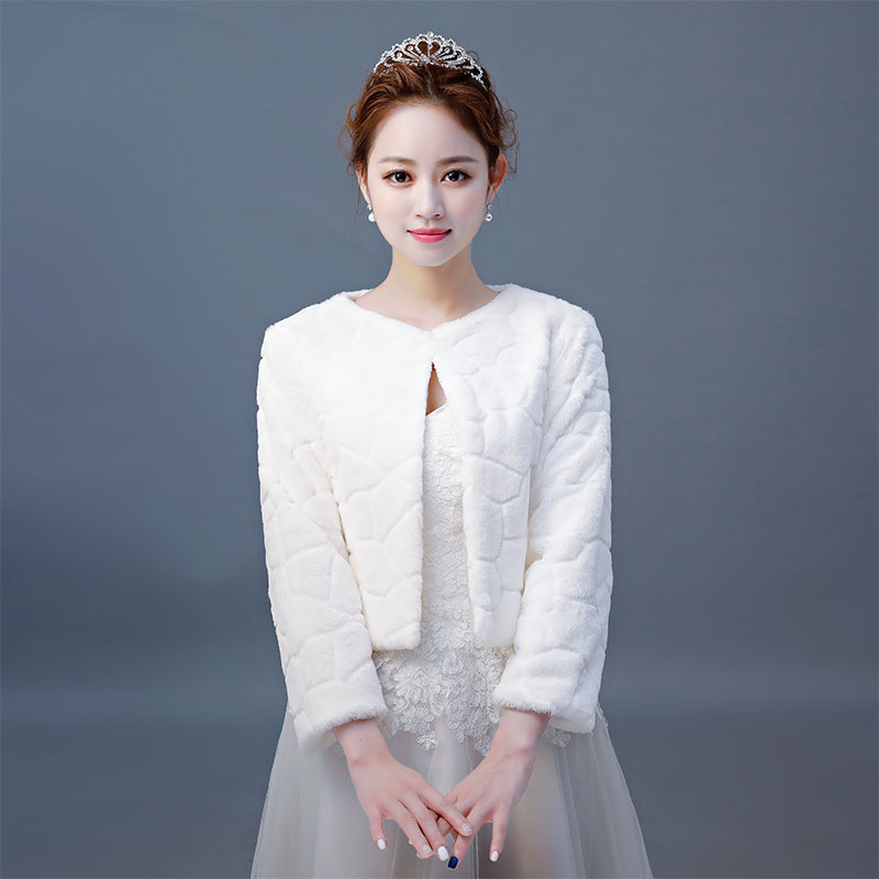 速发Hot Sale Fur Boleros Wedding Wraps Women Winter 3/4 Leng-图0