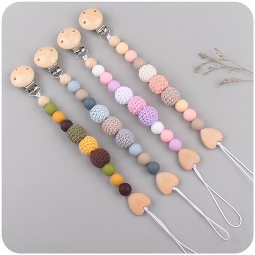 推荐1-2pcs Baby Pacifier Clip Wooden Teethers Bracelet Set S-图1