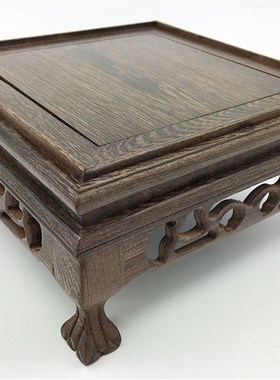 红木工艺品实木底座鸡翅木拦水线方台底座花盆花瓶摆件架子底座