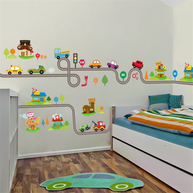 Wall-Stickers Decals Bedroom Decor Play-Room Cartoon-Cars Ki-图0