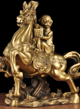 特大号马上封侯摆件生肖铜马猴子办公室桌工艺品客厅玄关装饰摆设