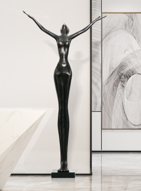 售楼处别墅雕g塑人物落地摆件样板房间走廊过道抽象玻璃钢艺术装