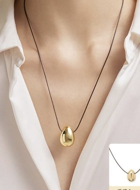 皮绳简约水滴可调节长项链气质简约高级感2024新款椭圆项链女