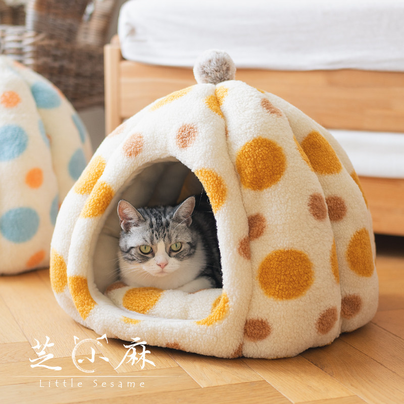 芝小麻经典波点封闭式猫窝猫屋猫房子冬天保暖猫帐篷蒙古包宠物窝,淘宝优惠券,粉丝福利购,淘宝优惠卷