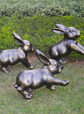 玻璃钢仿铜小兔子雕塑户外草坪装饰小品景观花园楼盘动物造景摆件