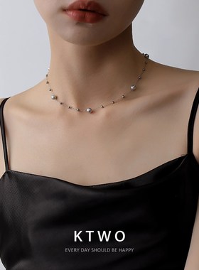 欧式冷淡风银灰色珍珠毛衣链女小众高档气质设计秋冬长款项链配饰