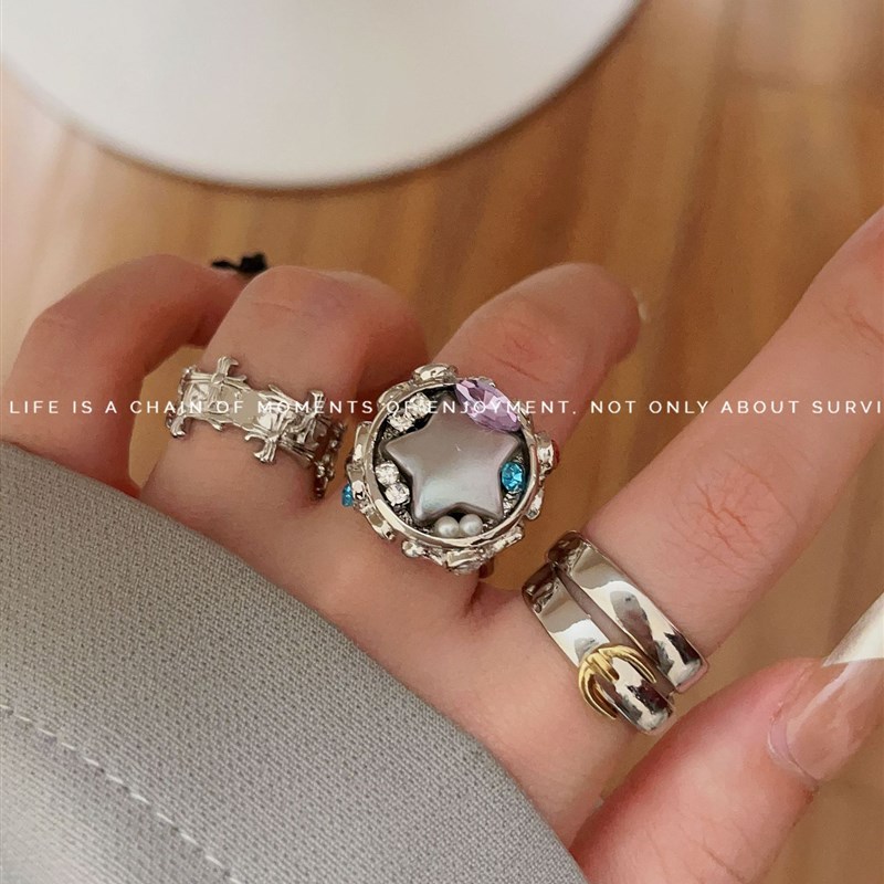 推荐overlapping ring niche design cold wind cross belt ring - 图0