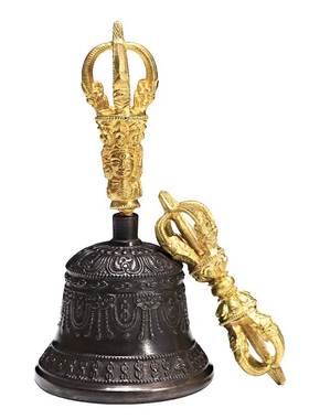 五股金刚铜法器尼泊尔手工道金金刚铃响杵西藏密宗藏铃鎏士法器