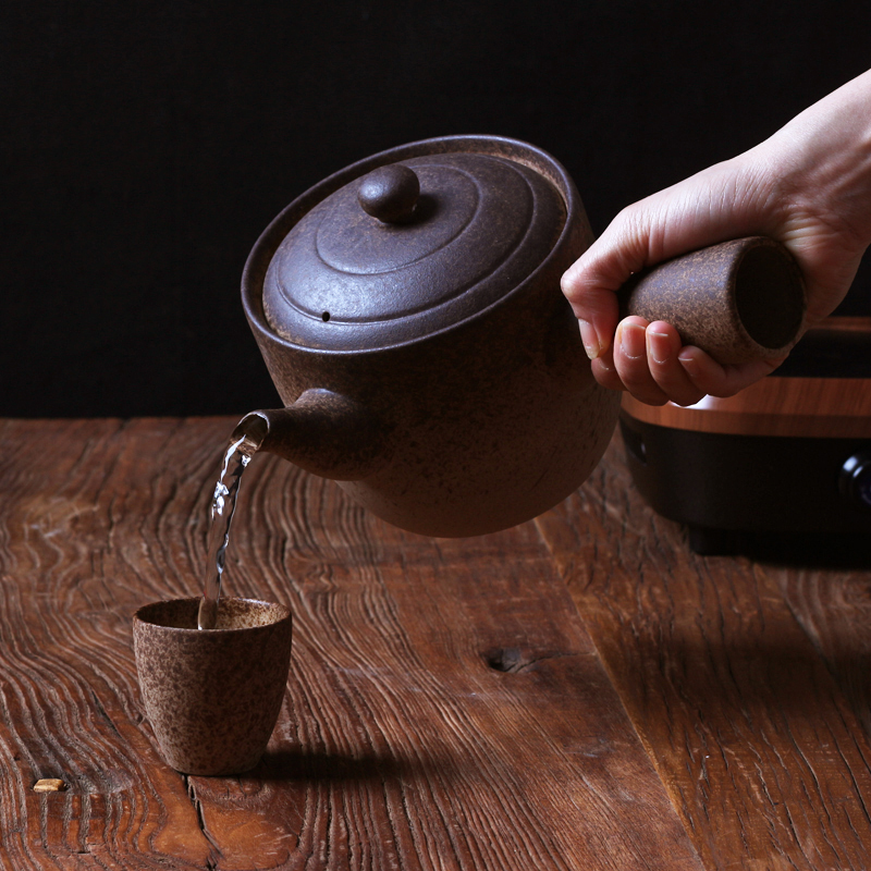 煮茶陶壶侧把仿柴烧壶电陶炉煮茶器粗陶煮茶套装家用泡茶大容量壶 - 图1