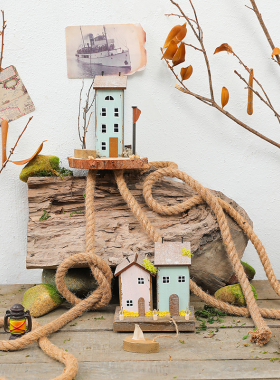 海边七彩小屋小木l房子桌面摆件店铺家居花园街景造景装饰品幼儿