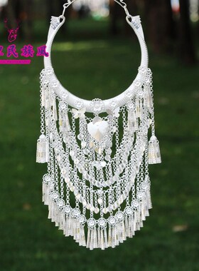 新款云南b景颇族苗族苗银大项圈 中国风舞台节目项链 复古室内挂