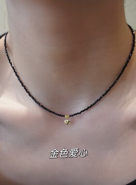 高级感气质黑尖晶石锁骨链18K金天然淡水珍珠项链轻奢小众百搭款
