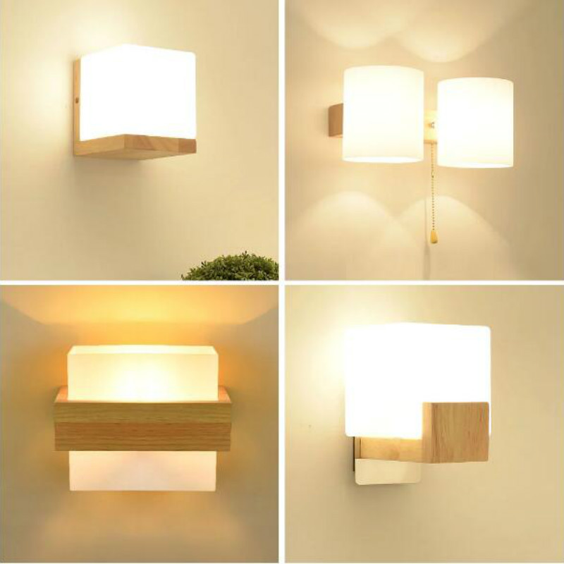 Sconees LED Wall lWmps Modern Wood Bedsidc Uaall Light - 图0