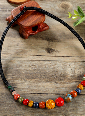 复古民族风手工陶瓷短款项链女简约百搭森系果实个性配饰手链套装
