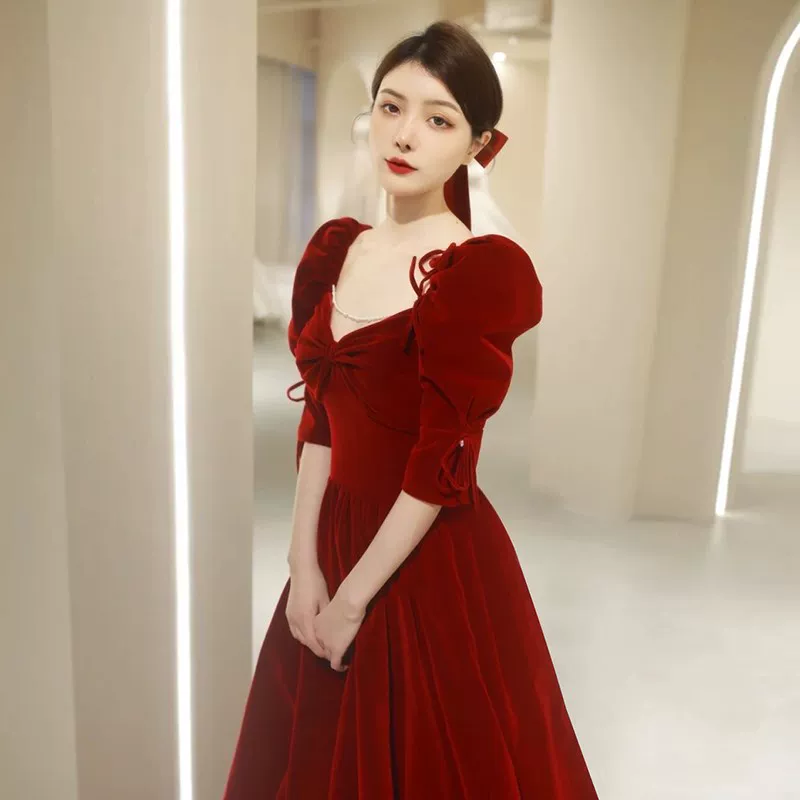 Сурсайл e -винный костюм невесты 2024 новая винная красная длинная свадебная юбка для принцессы побега принцесса