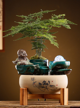 流水摆件办公室桌面开业礼品石磨循环水客M厅生财招财创意家居水