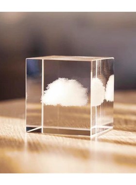 会下雨的云摆件水晶内雕三维云朵雨点方体创意桌面摆件生日小礼物