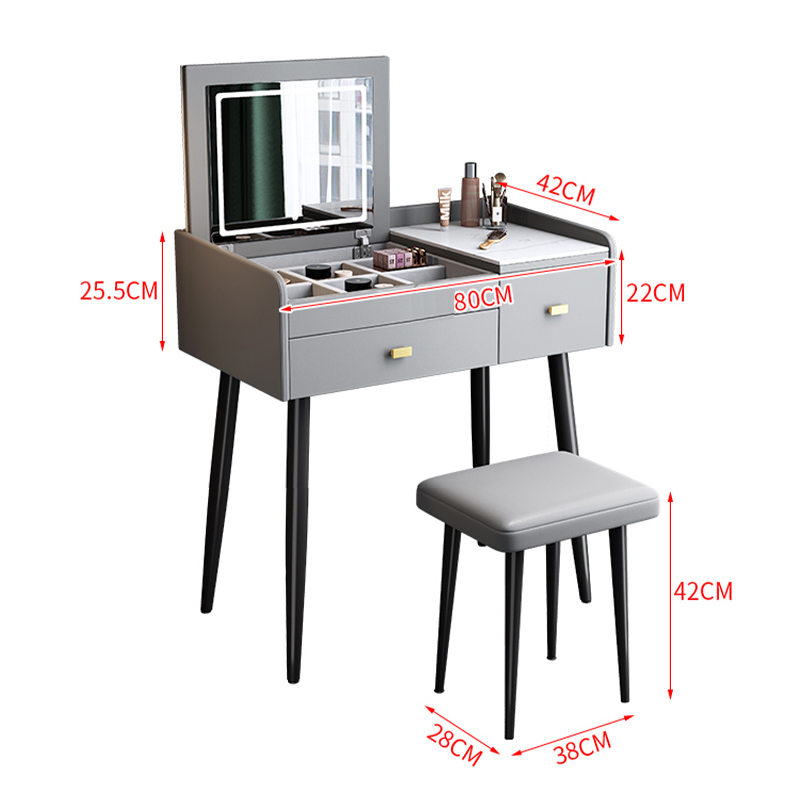 意式轻奢岩板翻盖梳妆台实木卧室收纳梳妆台小户型现代简约化妆桌-图2