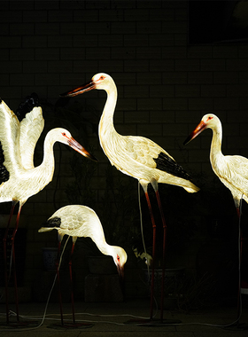 户外发光仙鹤雕塑白鹭景观造型灯园林亮化模型装饰V品白鹳白鹤摆