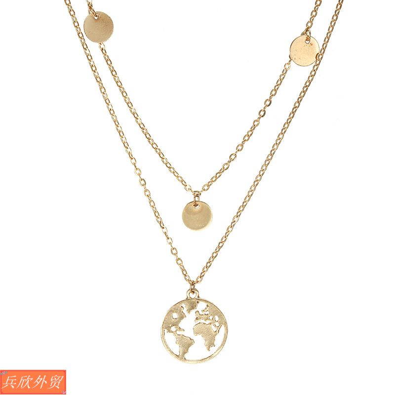 速发Fashion Personality wafer pendant double necklace orname - 图3