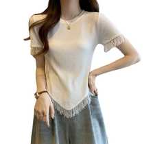 Ice Silk Knitted Shirt Women#39 s Short Seleeve Irregular To