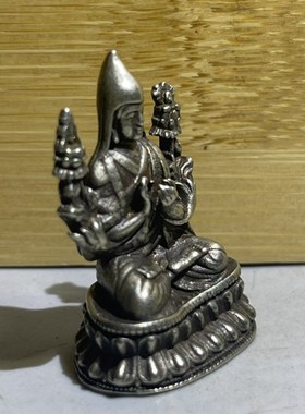 仿古白铜宗客巴佛小摆件随身佛像藏传佛密宗迷你菩萨工艺品摆设