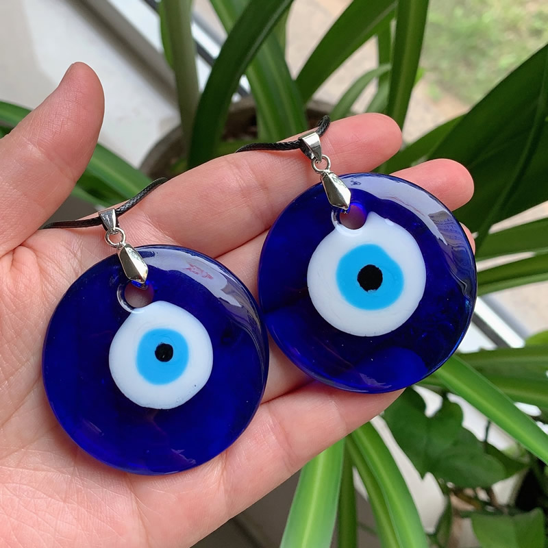 极速30-50MM Evil Eye Necklace for Women Men Sea Blue Glass L-图2