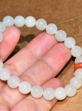 新疆的猫/17.5克,8mm肉质细腻白度浓郁的俄料羊脂白玉手链TQ1311