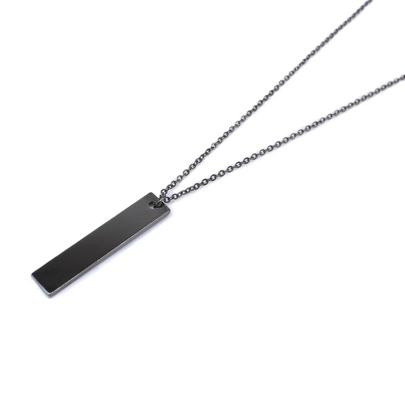 网红New Black Rectangle Pendant Necklace Men ndy Simple Stai - 图1