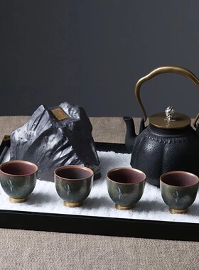 新中式摆件茶具托盘组合装样板房售楼处家居O软装饰工艺品桌面茶