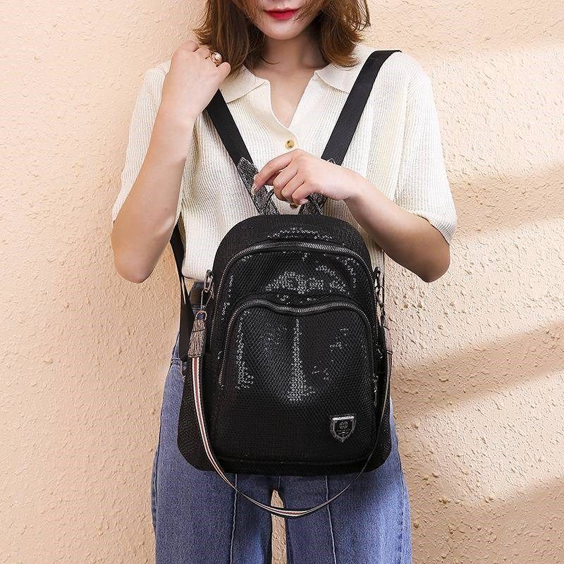双肩包女韩版2023新款百搭休闲旅行背包时尚亮片牛津布背挎两用包,淘宝优惠券,粉丝福利购,淘宝优惠卷