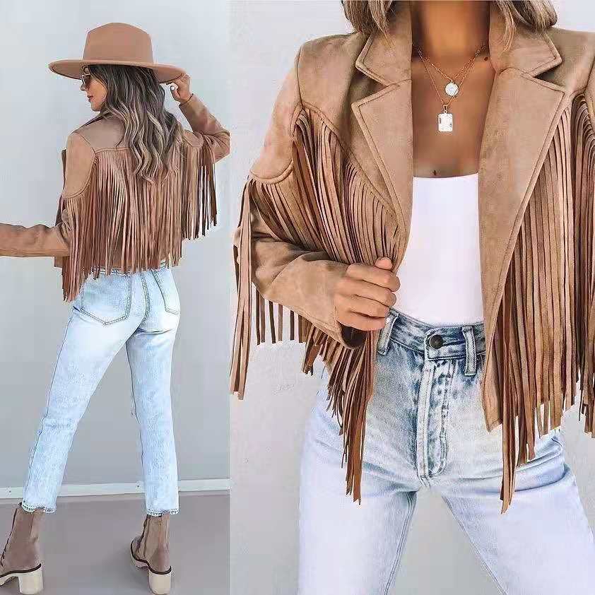 速发Women Y2k Fringed Hem Tassel Cardigan Crop Tops E-girl M - 图0