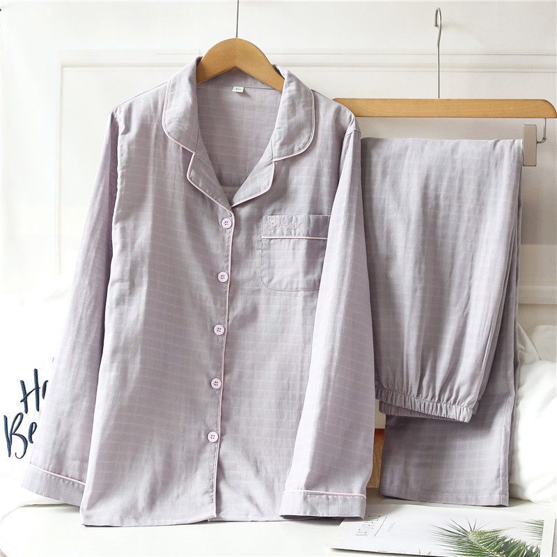 日系纱布长袖睡衣女士全棉开衫纯色大码家居服套装薄款可外穿,淘宝优惠券,粉丝福利购,淘宝优惠卷