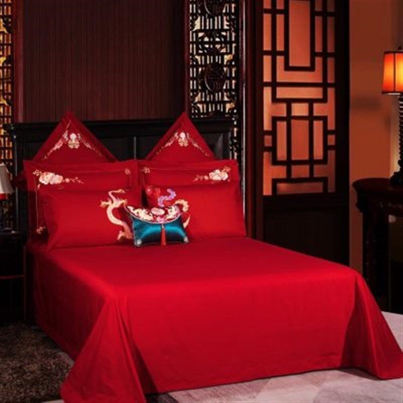 结婚床上用品四件套全棉磨毛床单被罩红色百子图婚庆新婚龙凤刺绣,淘宝优惠券,粉丝福利购,淘宝优惠卷