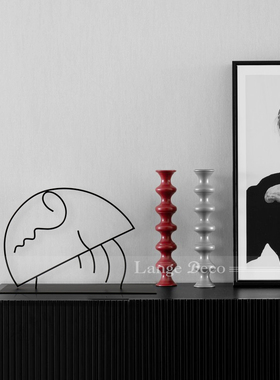 现代简约客厅电视柜创p意黑色铁丝线条摆件酒店样板间软装饰品摆