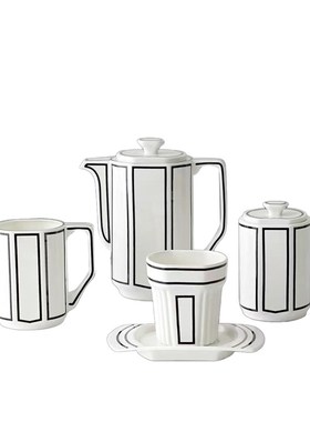 北欧英式下午茶具套装p高档陶瓷骨瓷黑白咖啡具杯壶托盘样板间摆