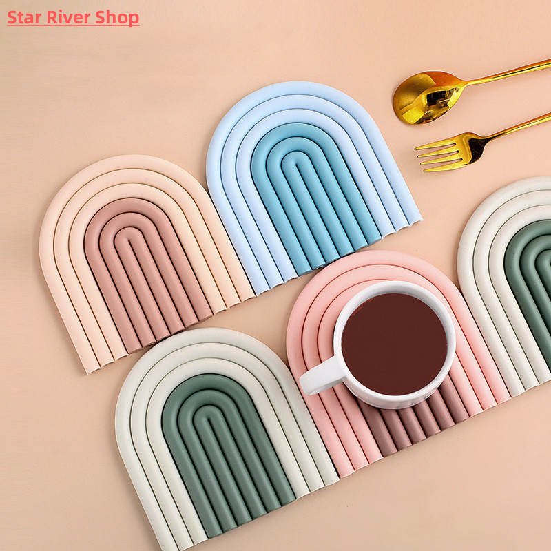 新品Nordic style Silicone Removable Rainbow Coasters Insulat - 图0