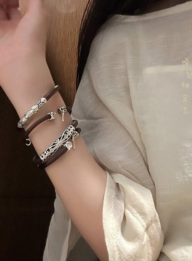 [思玄]西藏天然鸡血藤手镯女小众高级感开口可调节复古手环手饰