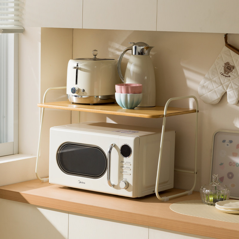原木奶油风微波炉置物架厨房电饭煲架子台面多功能电器烤箱收纳架,淘宝优惠券,粉丝福利购,淘宝优惠卷