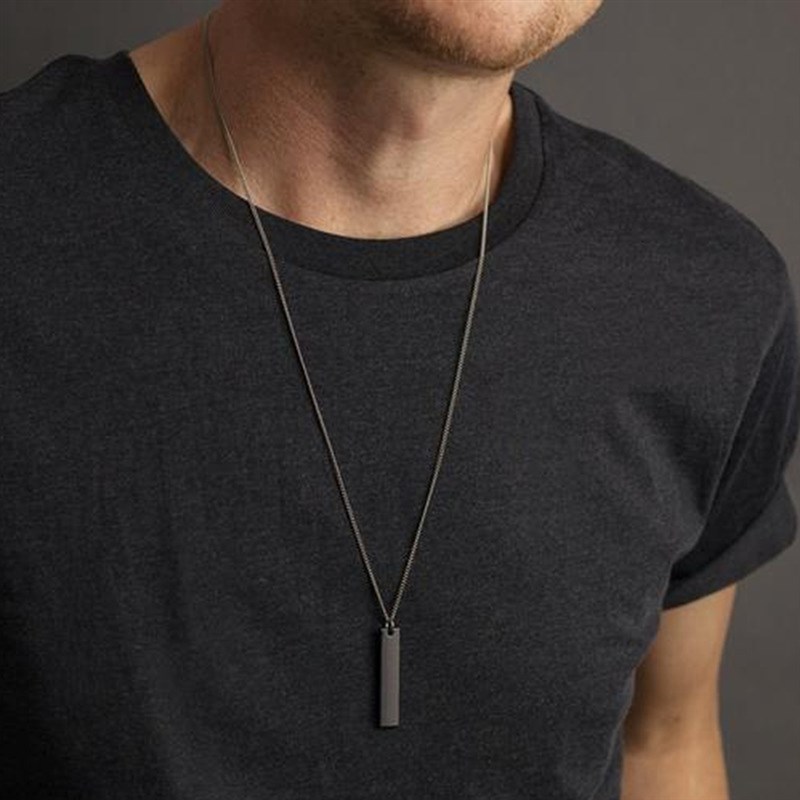 网红New Black Rectangle Pendant Necklace Men ndy Simple Stai - 图0