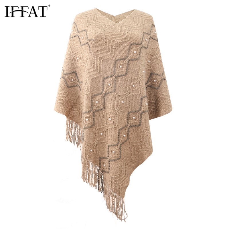 推荐Fat Women Knit Wool Shawl Cloak Loose Woman Poncho Cape - 图3