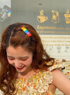 Rainbow bear Korean cute girl hairpin bangs clip broken hair