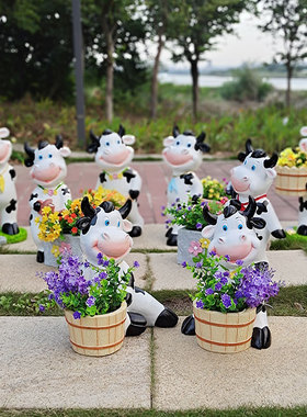 创意园林景观f雕塑花园庭院摆件卡通奶牛花缸小院子商场幼儿园花
