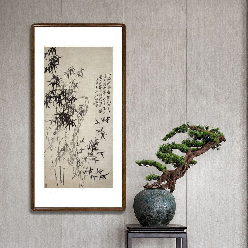 竹子挂画客厅玄关装饰画书房水墨画茶室走廊过道字画郑板桥竹石图,淘宝优惠券,粉丝福利购,淘宝优惠卷