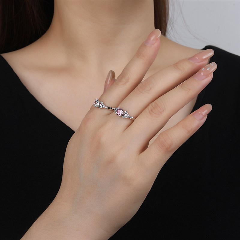 速发Poulisa Pink Zircon Open Rings for Women 925 Sterling Si-图3