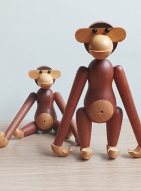 丹麦实木猴子动物摆件北欧家居客厅玄关房间装饰墙面挂件创意礼物