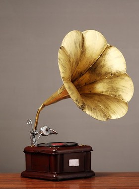 美式复古摆设样板房欧式装饰摆件模型留声机O酒柜家居铁艺别墅客